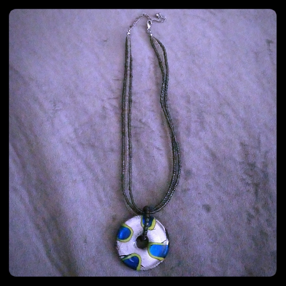 Blue, green, black necklace